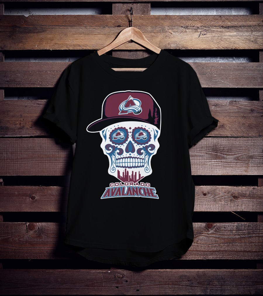 Colorado Avalanche Skull Cityscape Ice Hockey Humor T-Shirt