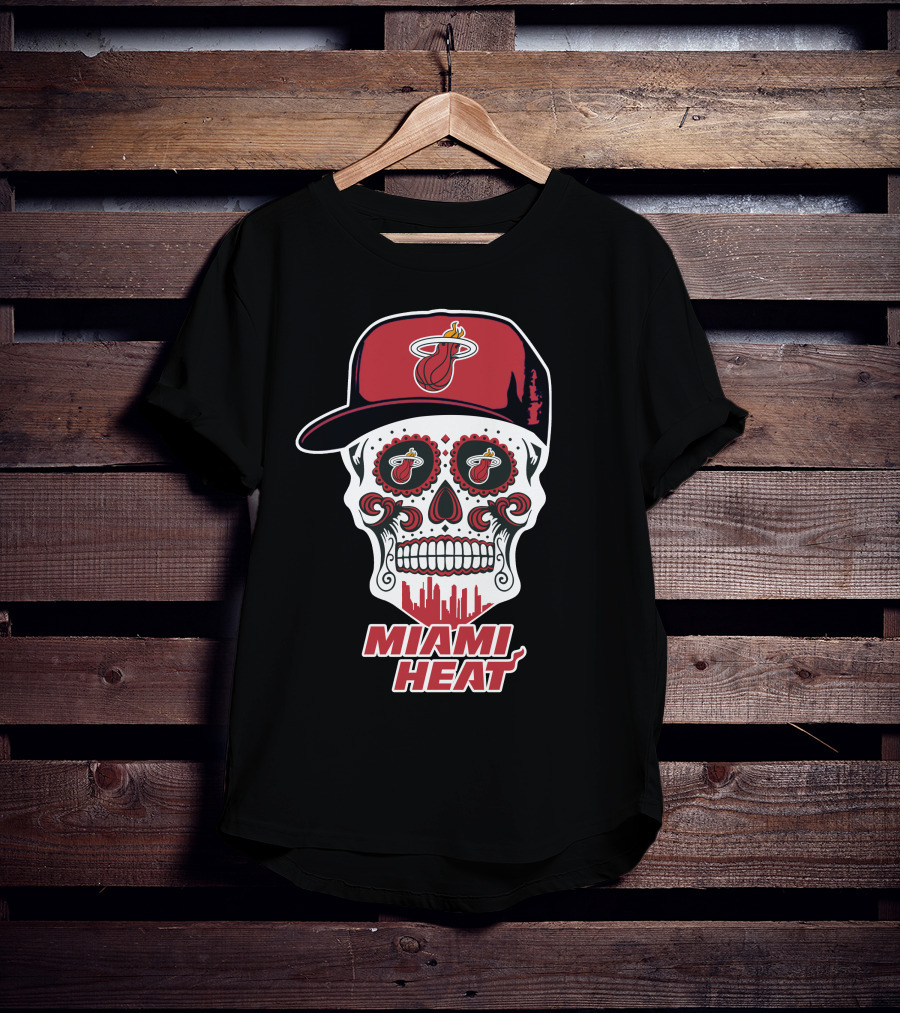 Miami Heat Skull With Basketball Logo And Cap T-Shirt