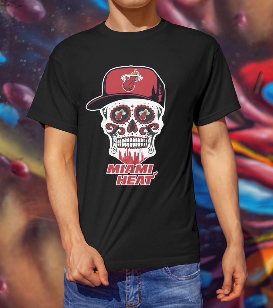 Miami Heat Skull With Basketball Logo And Cap T-Shirt