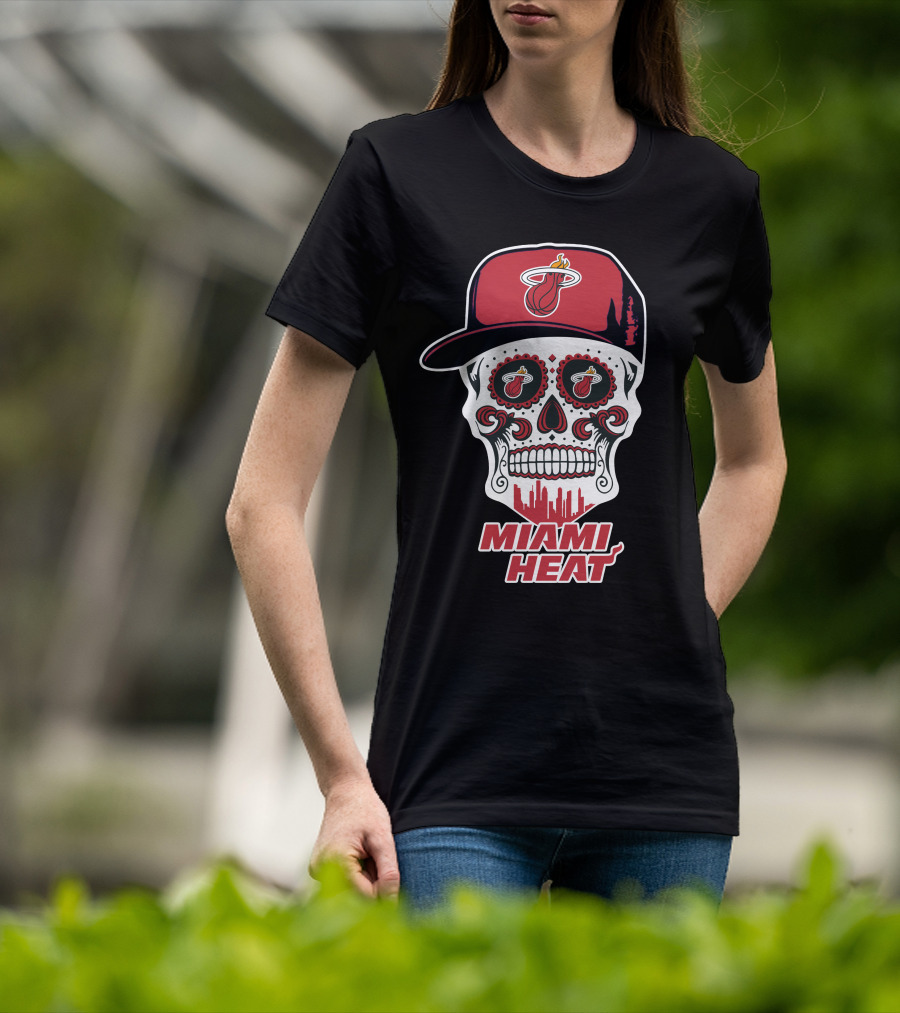 Miami Heat Skull With Basketball Logo And Cap T-Shirt
