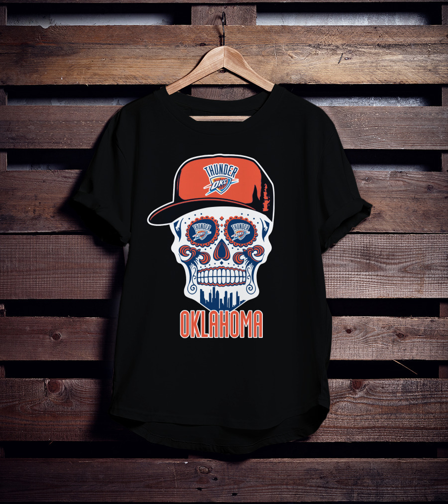 Oklahoma City Thunder Skull Cap Design With Okc T-Shirt