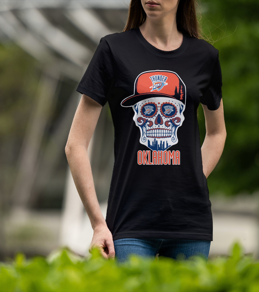 Oklahoma City Thunder Skull Cap Design With Okc T-Shirt