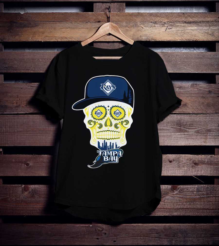 Tampa Bay Rays Skull With Hat And City Skyline T-Shirt
