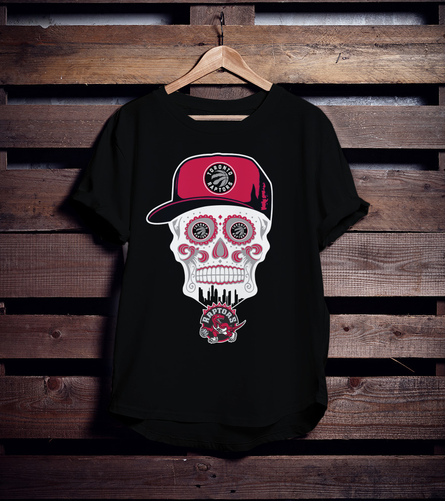 Toronto Raptors Logo Skull With Hat And Skyline T-Shirt