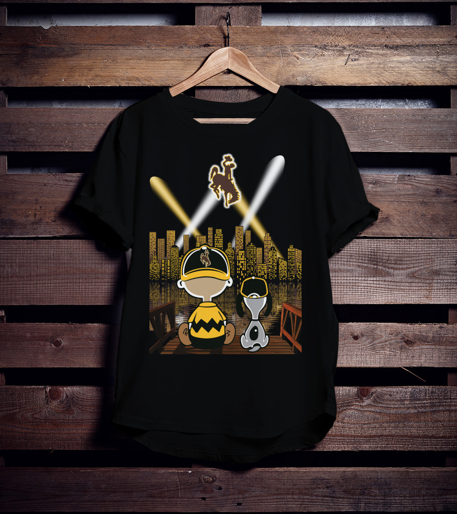 Wyoming Cowboys City At Night With Characters And Skyline T-Shirt