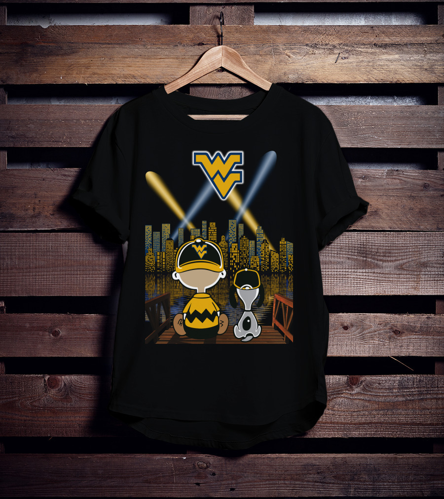 Wv Mountaineers City By Night Charlie Snoopy Skyline Lights T-Shirt