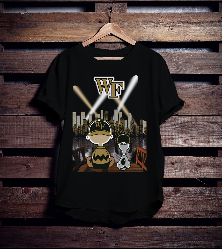 Wake Forest Peanuts Characters Cityscape Night Scene T-Shirt