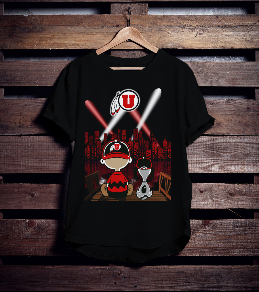 Utah Utes City Skyline Night Scene With Cartoon Characters T-Shirt