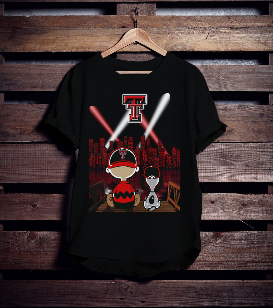 Texas Tech Red Raiders Cityscape Night Adventure With Iconic Characters T-Shirt