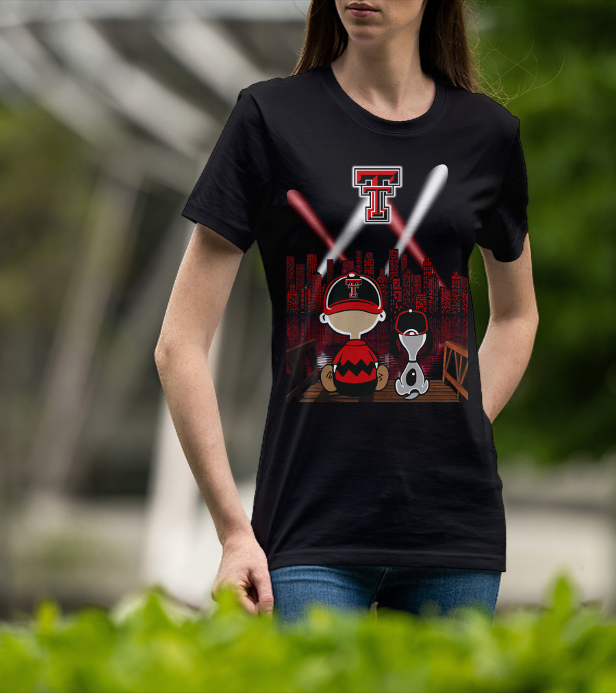 Texas Tech Red Raiders Cityscape Night Adventure With Iconic Characters T-Shirt