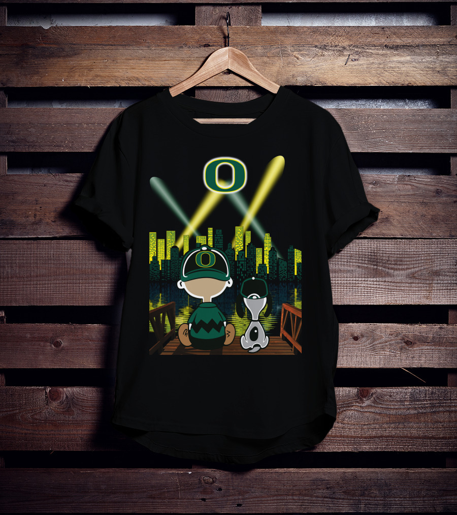 Oregon Ducks City Skyline Night Scene With O Logo And Lights T-Shirt