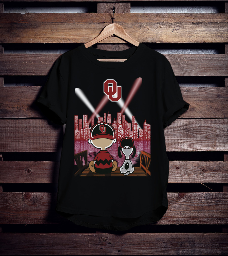Ou Sooners Peanuts Characters With City Skyline At Night T-Shirt