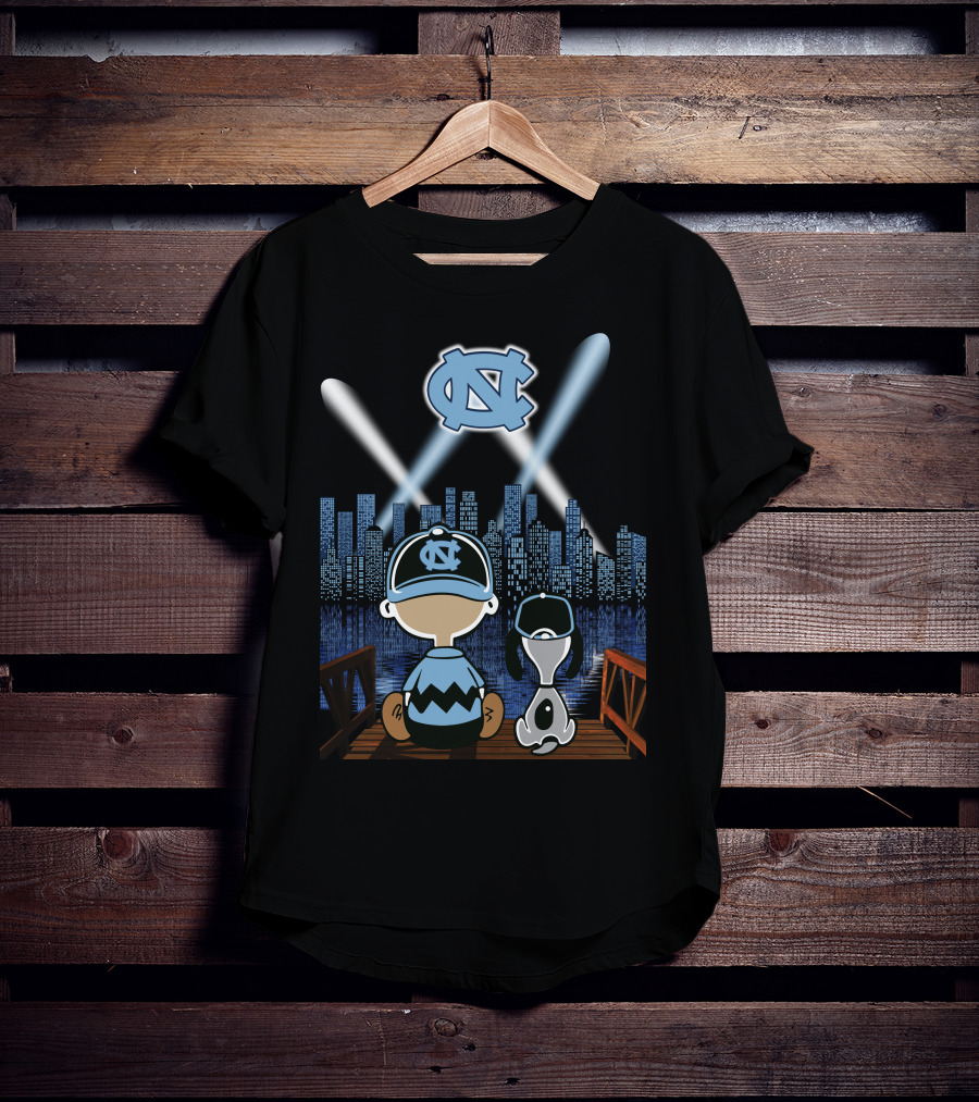 North Carolina Tar Heels City Skyline At Night With Iconic Characters T-Shirt