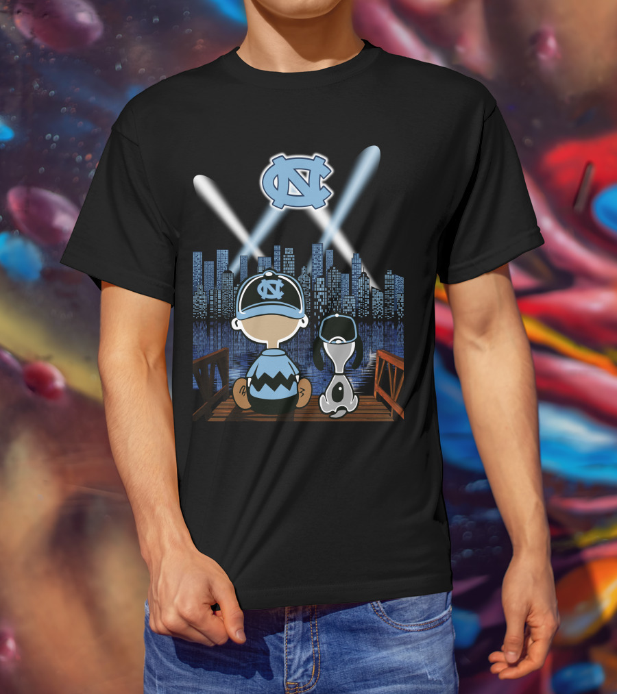 North Carolina Tar Heels City Skyline At Night With Iconic Characters T-Shirt