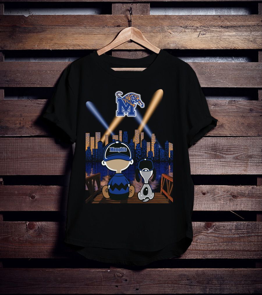 Memphis Tigers Skyline Night With Fans And Mascot Scene T-Shirt