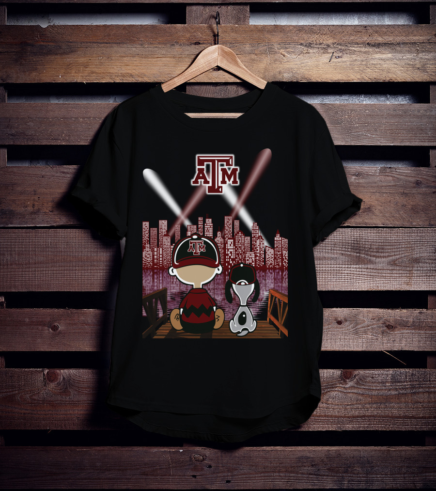 Texas A&M Aggies City Lights At Night With Iconic Characters T-Shirt