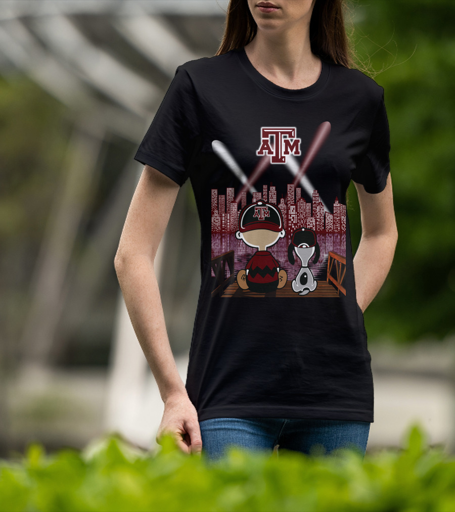 Texas A&M Aggies City Lights At Night With Iconic Characters T-Shirt