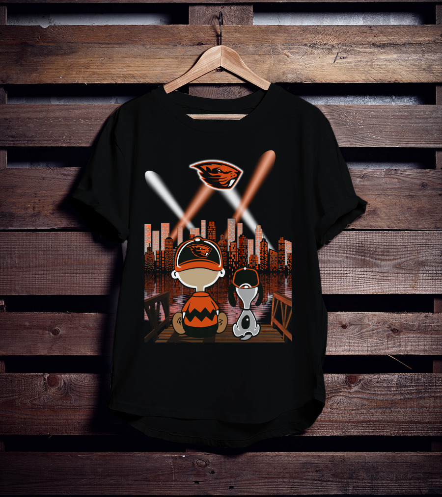 Oregon State Beavers City Skyline Night Lights Peanuts Character Scene T-Shirt