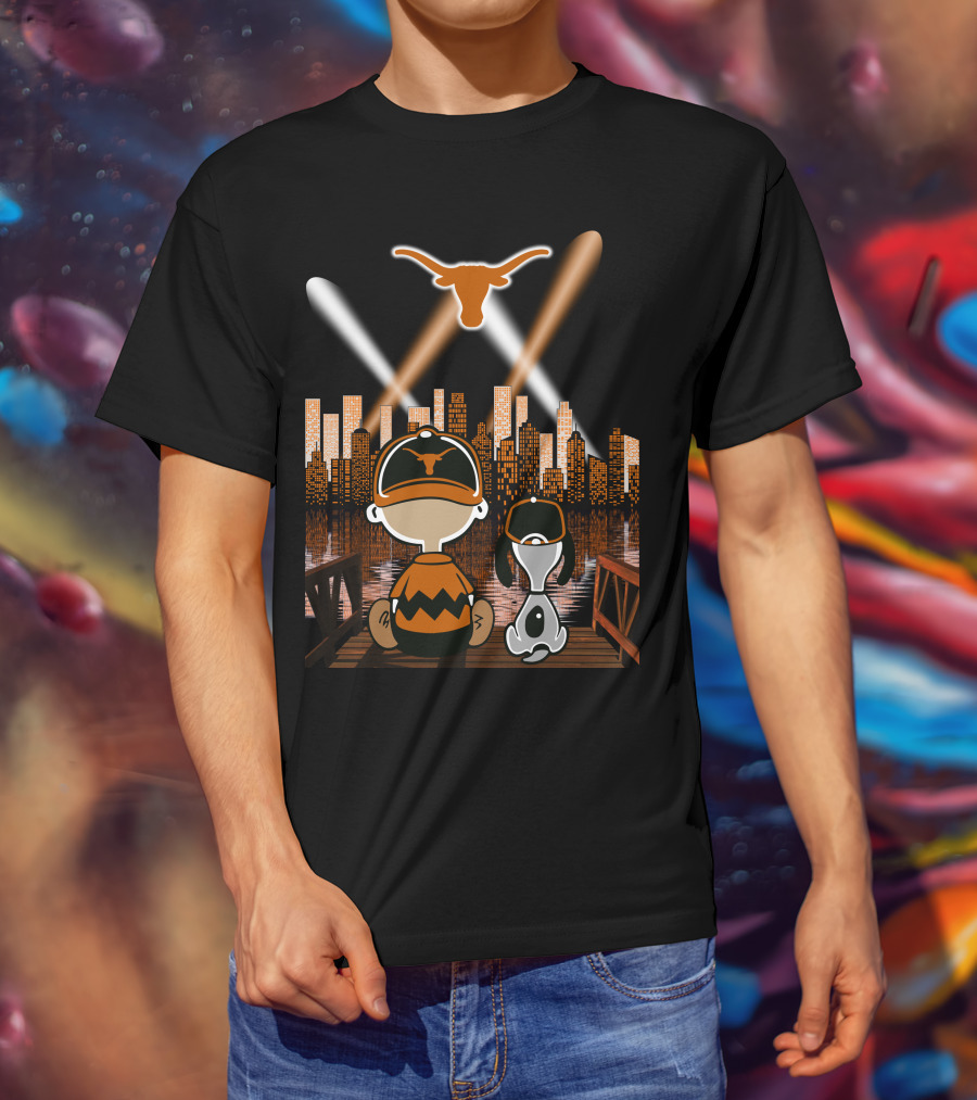 Texas Longhorns Peanuts City Skyline Night Scene T-Shirt