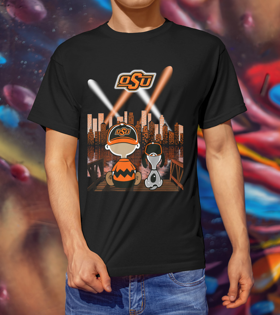 Osu Oklahoma State Cowboys City By Night Skyline T-Shirt