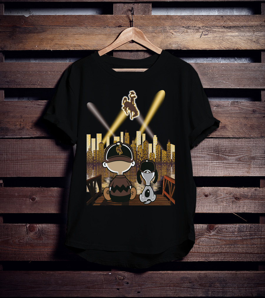 Wyoming Cowboys Skyline Spotlight Views With Cartoon Characters T-Shirt