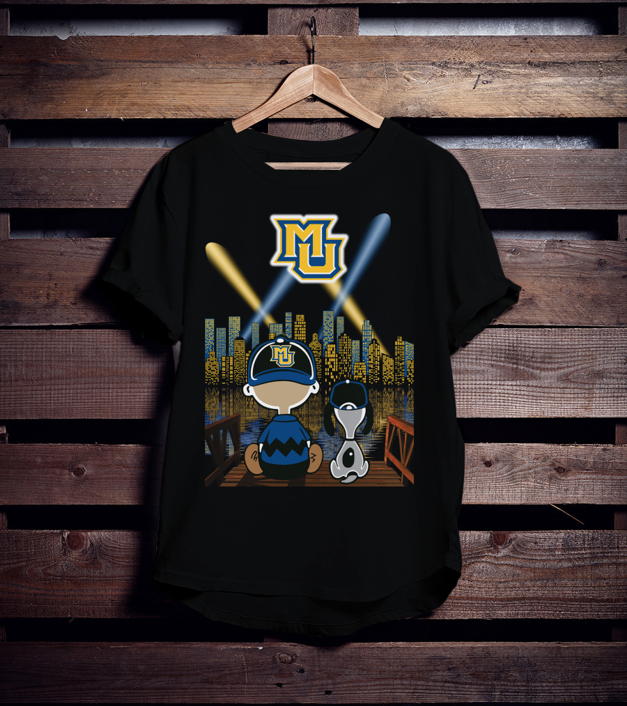 Mu Marquette Golden Eagles Cityscape Night Skyline With Baseball Cap Duo T-Shirt