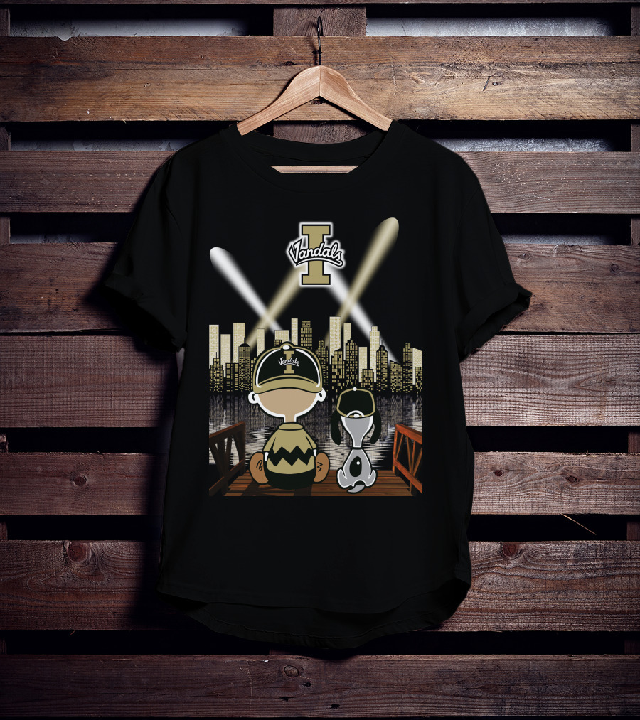 Vandals Idaho City Skyline At Night With Cartoon Characters T-Shirt