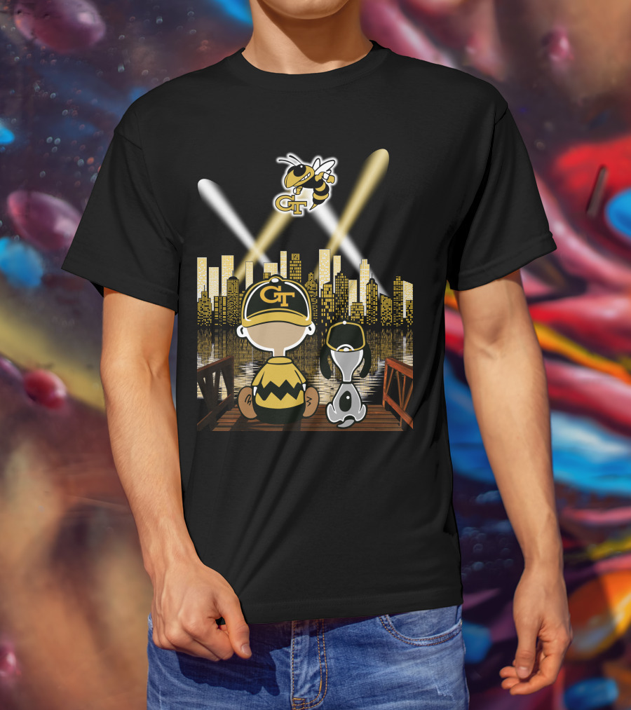 Georgia Tech Yellow Jackets City Skyline Night Reflections T-Shirt