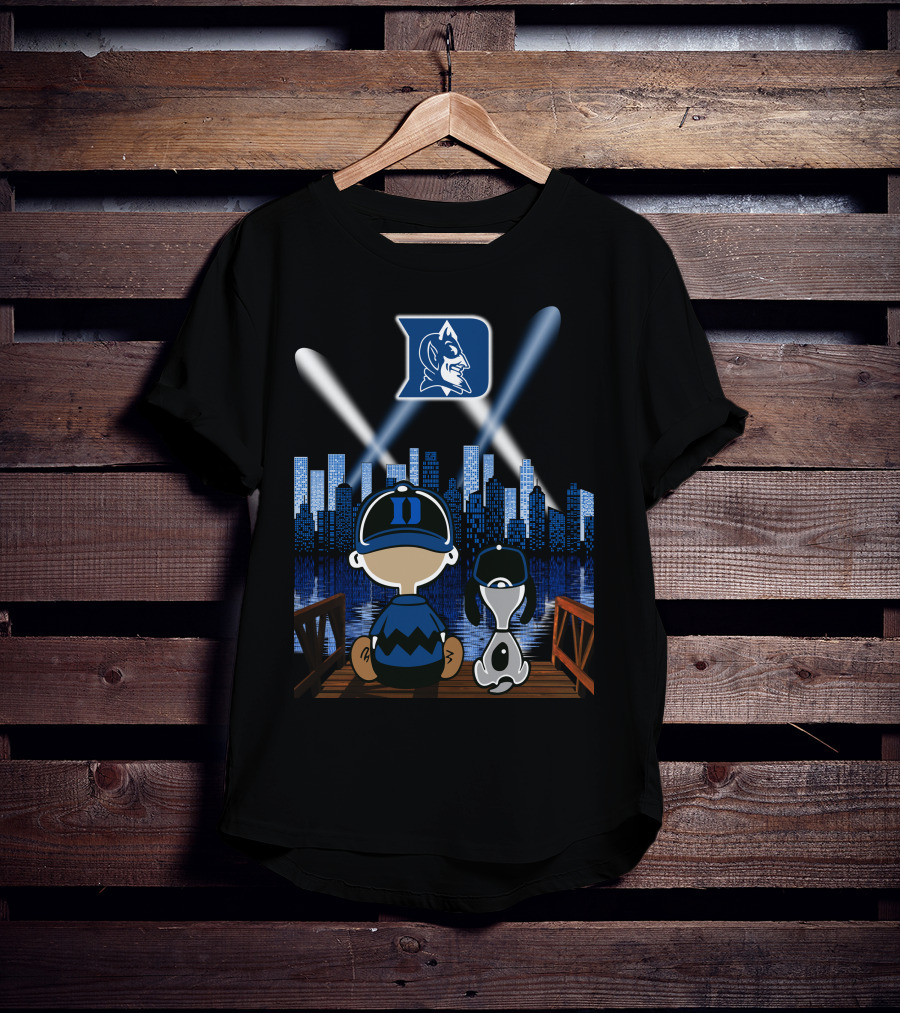 Duke Blue Devils Skyline Night With Iconic Characters T-Shirt