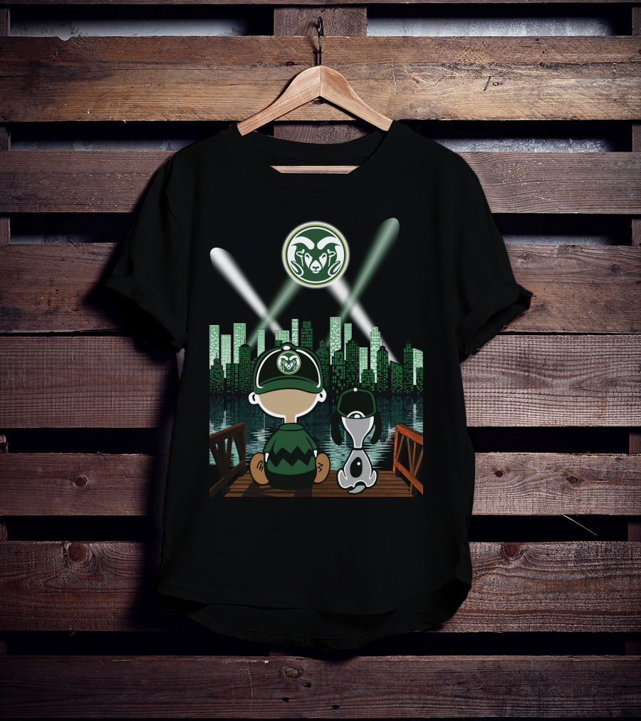 Colorado State Rams City By Night Skyline Reflection With Mascot Fan And Dog T-Shirt