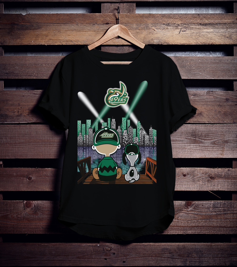 Charlotte 49ers City By Night Lights With Skyline And Characters T-Shirt