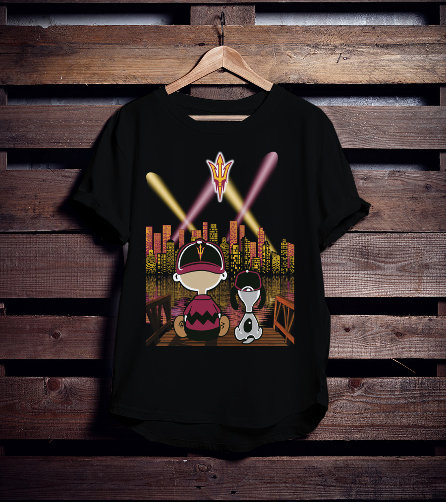 Arizona State Sun Devils Night Skyline Characters Patterson And Canine Duo T-Shirt