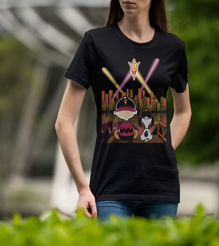 Arizona State Sun Devils Night Skyline Characters Patterson And Canine Duo T-Shirt