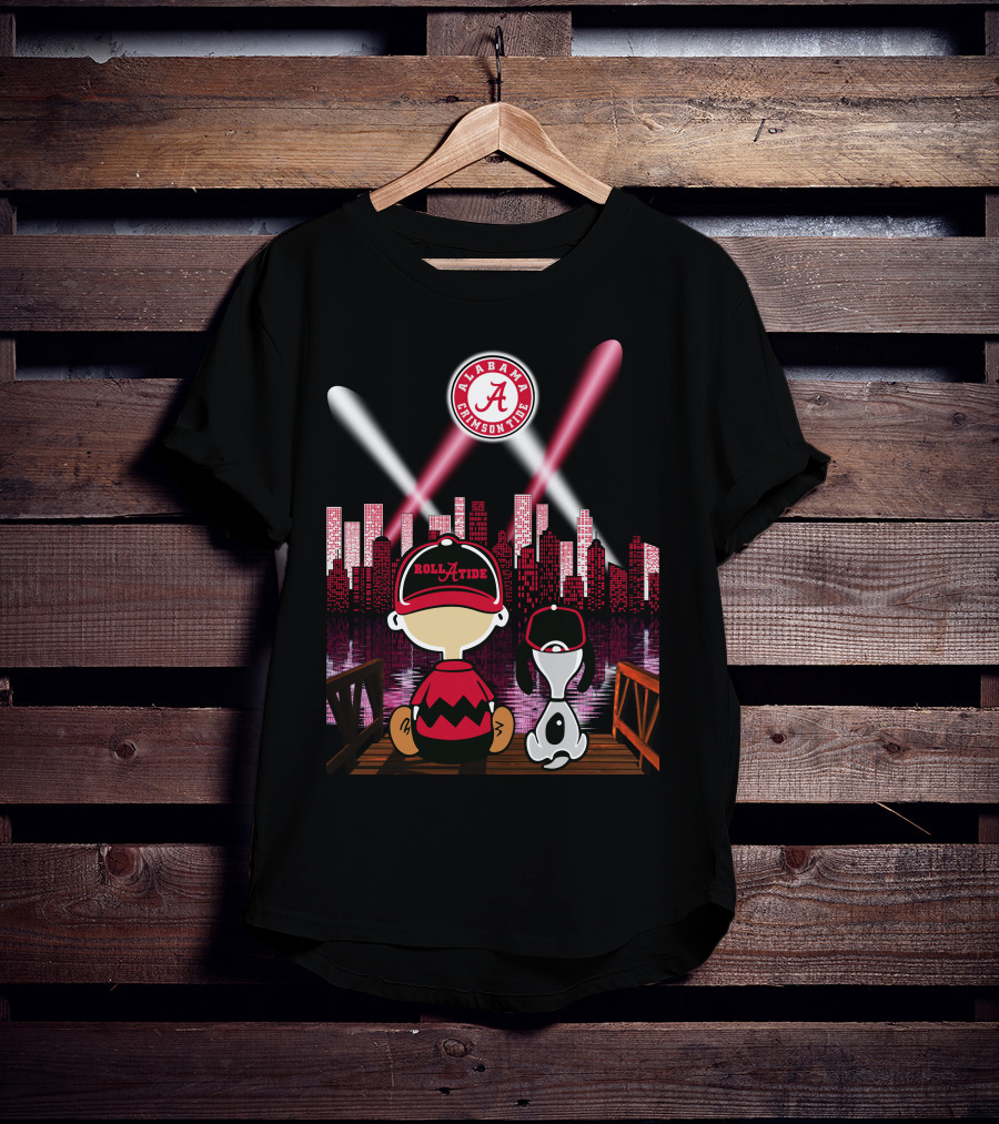 Alabama Crimson Tide Roll Tide City Skyline Night Scene Peanuts Duo T-Shirt