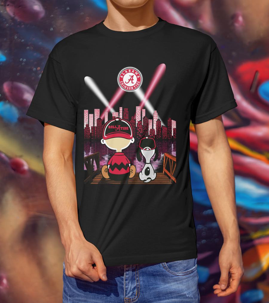 Alabama Crimson Tide Roll Tide City Skyline Night Scene Peanuts Duo T-Shirt