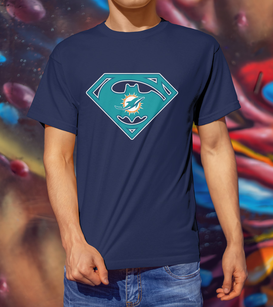Miami Dolphins Superman Batman Logo Mashup T-Shirt