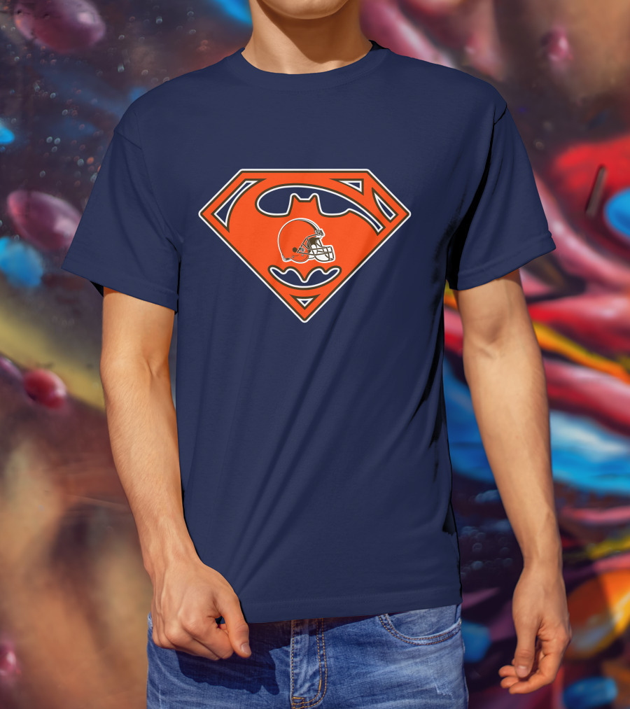 Cleveland Browns Superman Batman Logo Nfl Fan Helmet T-Shirt