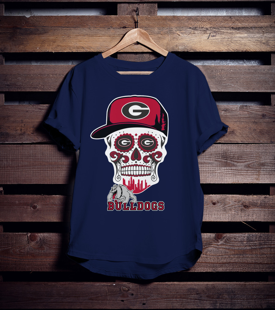 Georgia Bulldogs Skull Hat Design Funny T-Shirt