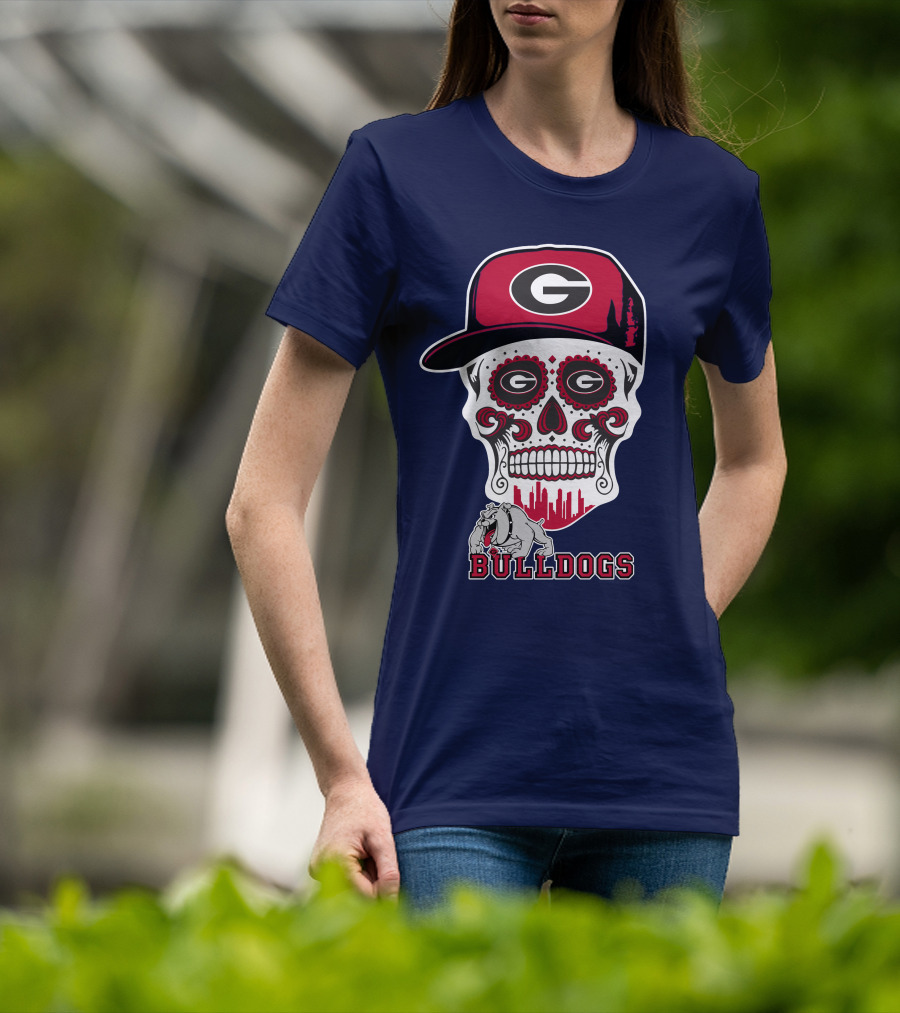 Georgia Bulldogs Skull Hat Design Funny T-Shirt
