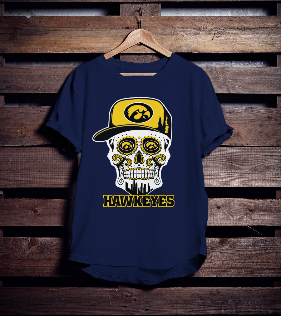 Iowa Hawkeyes Skull Cap Yellow Eyes T-Shirt
