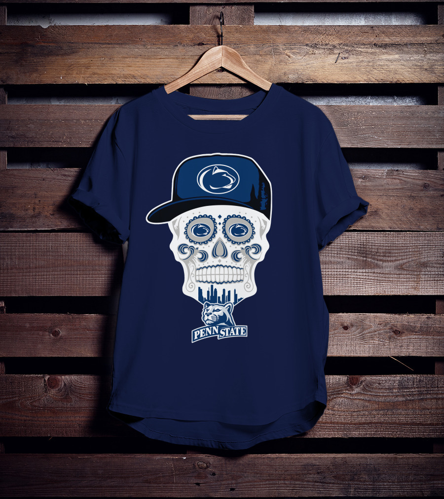 Penn State Nittany Lions Skull With Hat And City Silhouette T-Shirt