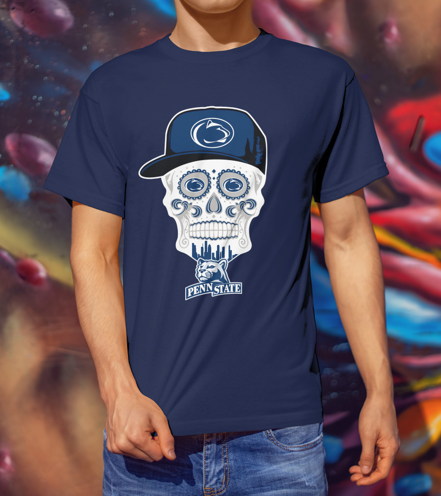 Penn State Nittany Lions Skull With Hat And City Silhouette T-Shirt