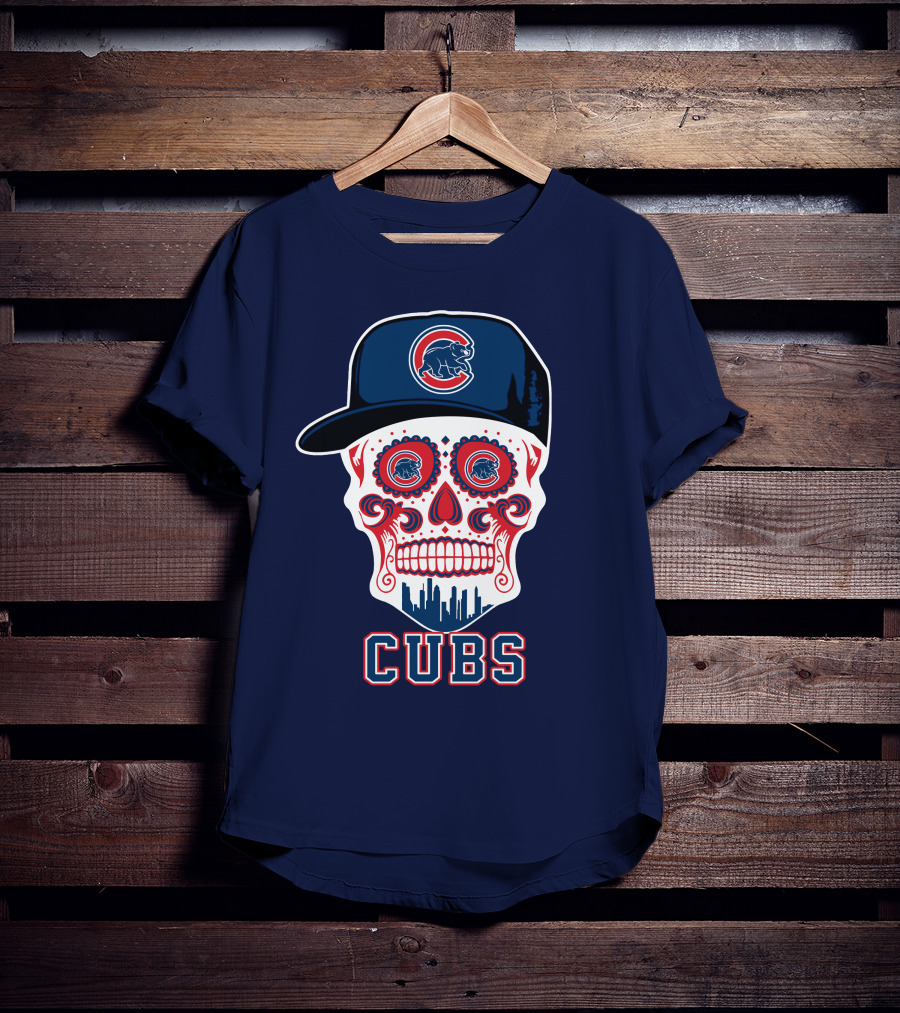 Chicago Cubs Skull With Cap Cityscape Fun T-Shirt