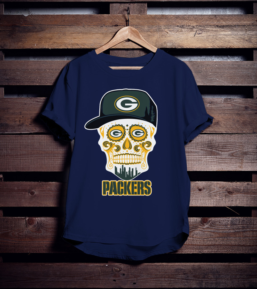 Green Bay Packers Skull Cityscape Hat T-Shirt
