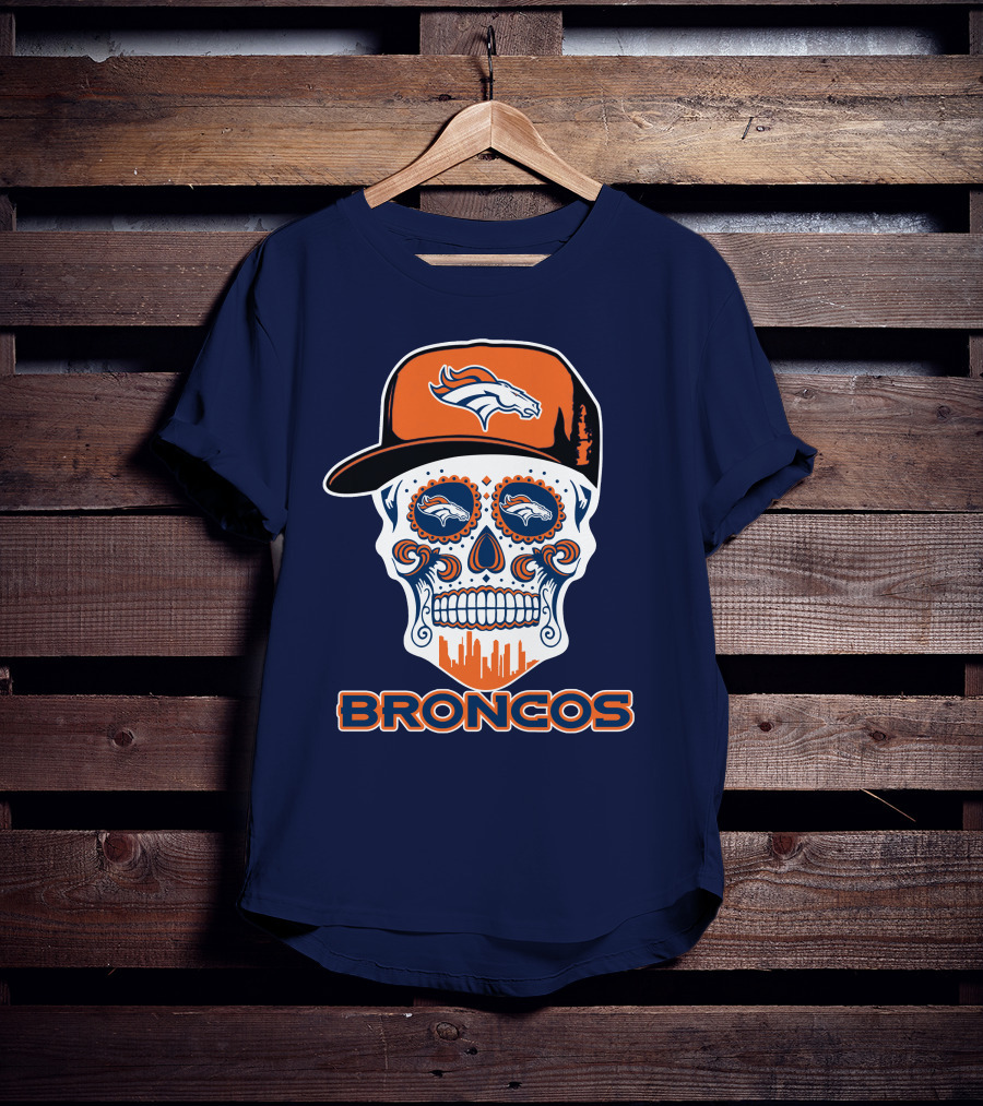 Denver Broncos Skull Funny Sugar Skull Face Cap T-Shirt