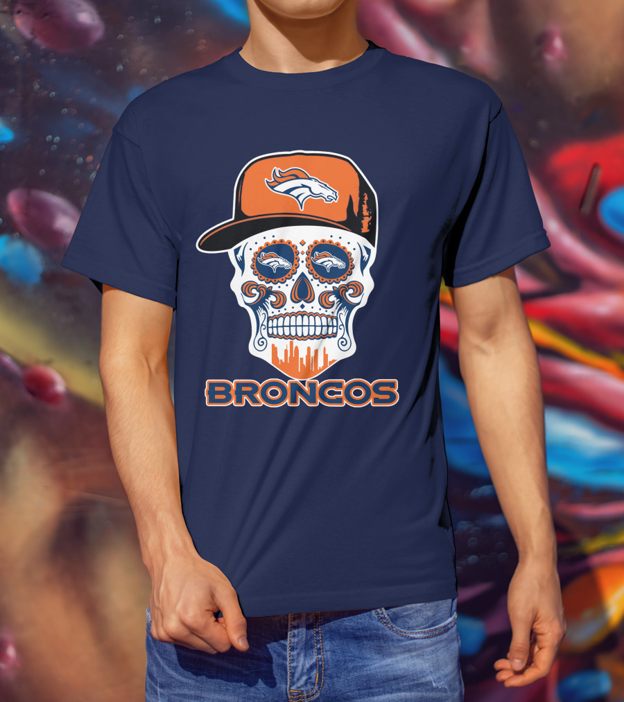 Denver Broncos Skull Funny Sugar Skull Face Cap T-Shirt