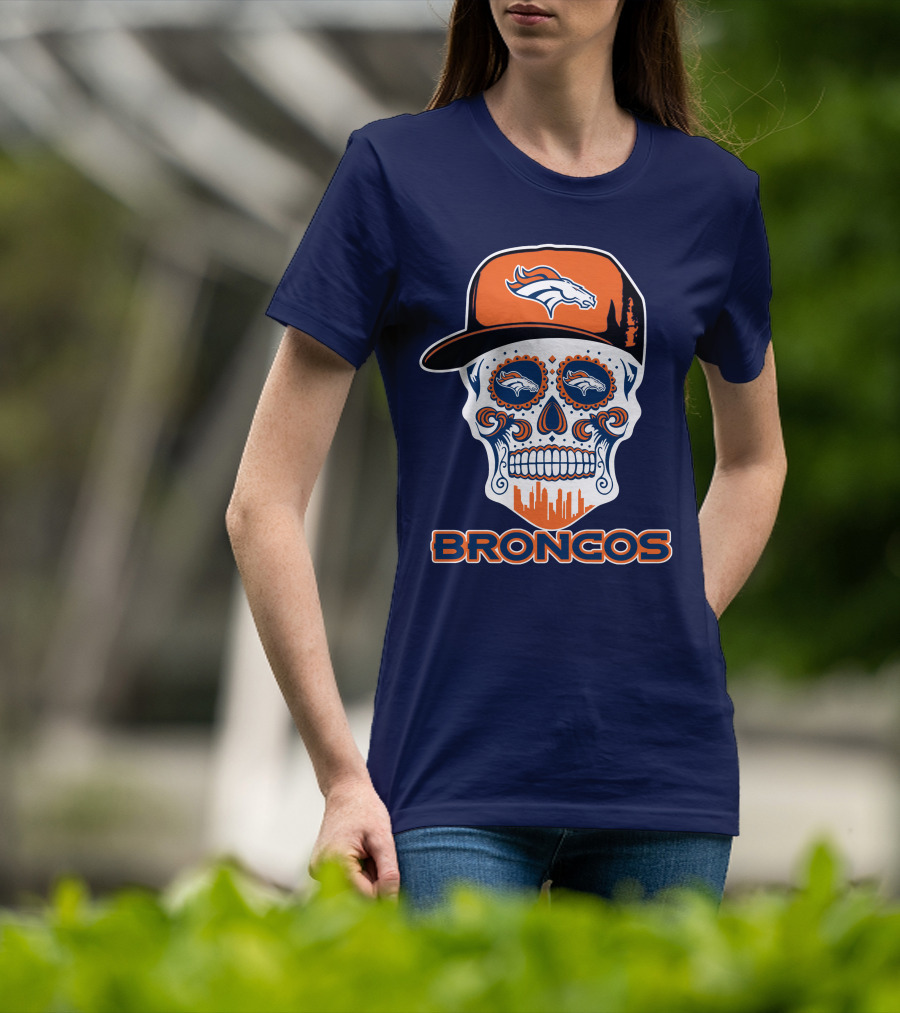 Denver Broncos Skull Funny Sugar Skull Face Cap T-Shirt