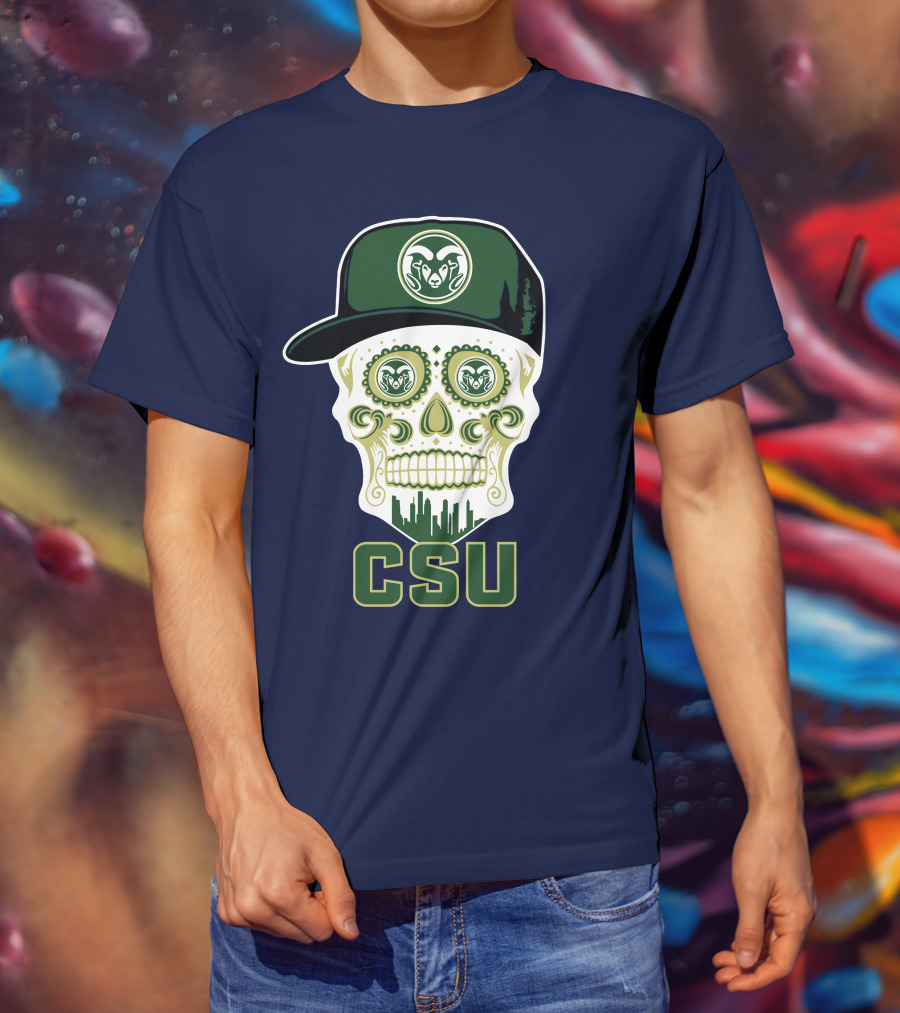 Csu Rams Sugar Skull With Cap T-Shirt