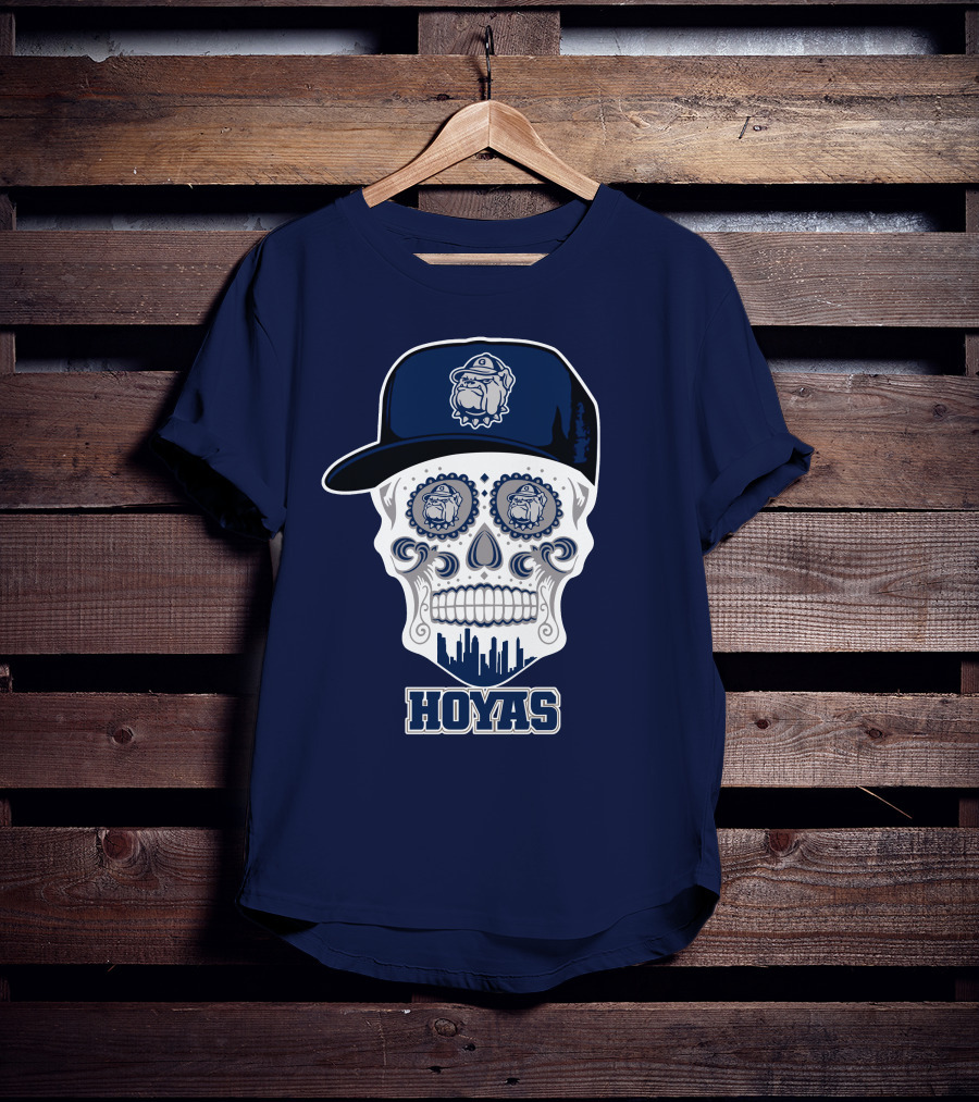 Georgetown Hoyas Skull With Bulldog Hat And Skyline T-Shirt