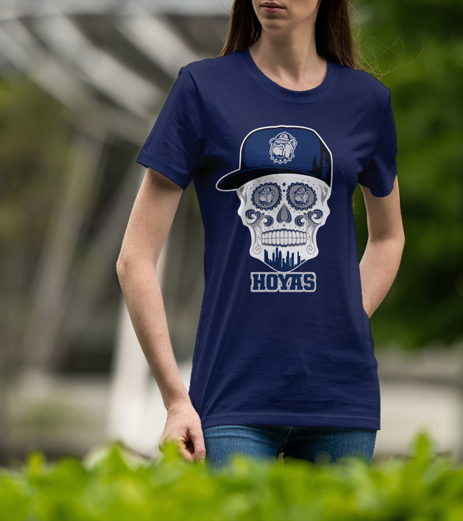Georgetown Hoyas Skull With Bulldog Hat And Skyline T-Shirt